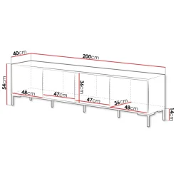 Mobile porta TV 200x54h cm 4 ante rovere nero Duble