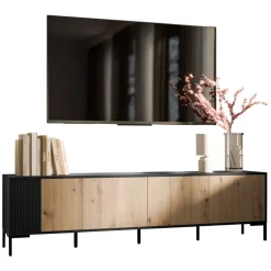 Mobile porta TV 200x54h cm 4 ante rovere nero Duble