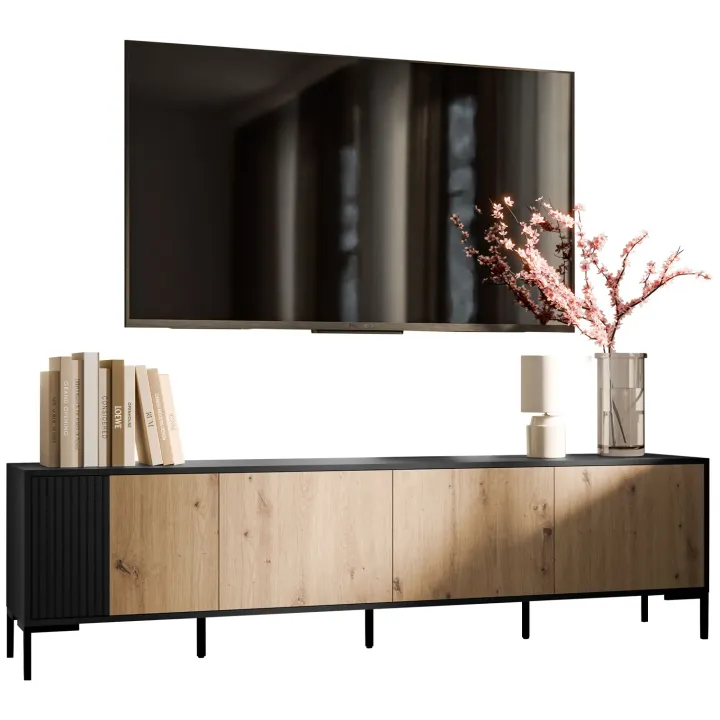 Mobile porta TV 200x54h cm 4 ante rovere nero Duble