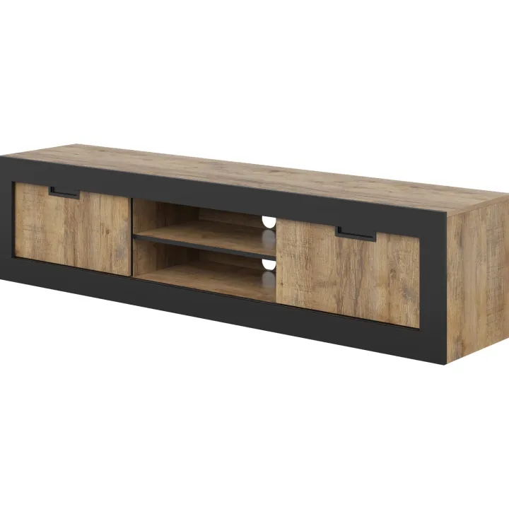 Mobile porta tv 180x43h cm 2 ante rovere rustico nero Ilyssa