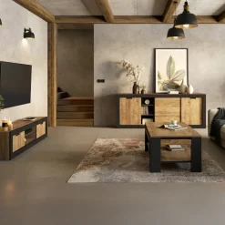 Mobile porta tv 180x43h cm 2 ante rovere rustico nero Ilyssa