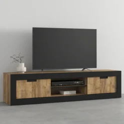 Mobile porta tv 180x43h cm 2 ante rovere rustico nero Ilyssa