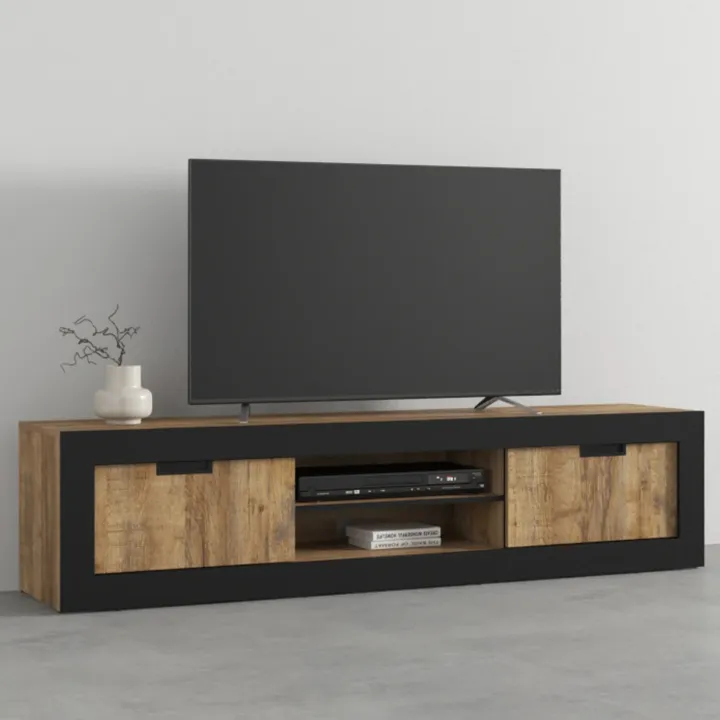 Mobile porta tv 180x43h cm 2 ante rovere rustico nero Ilyssa