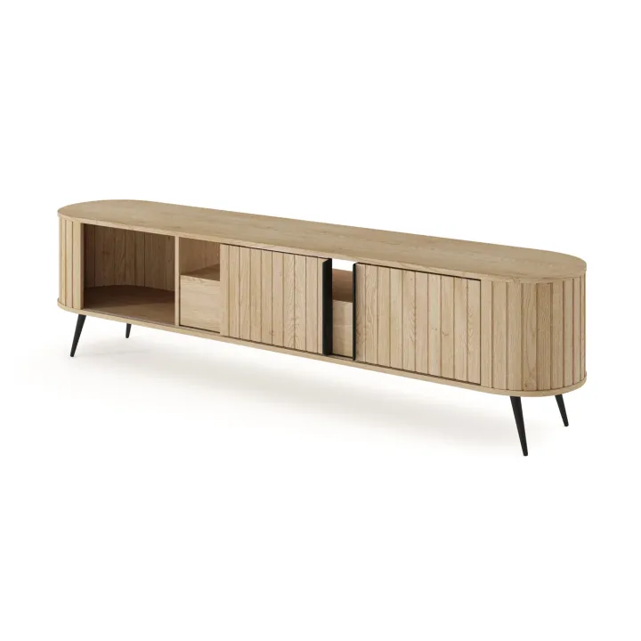 Mobile porta TV 196x51h cm 2 ante scorrevoli 1 cassetto 1 ripiano a vista soggiorno rovere Groove