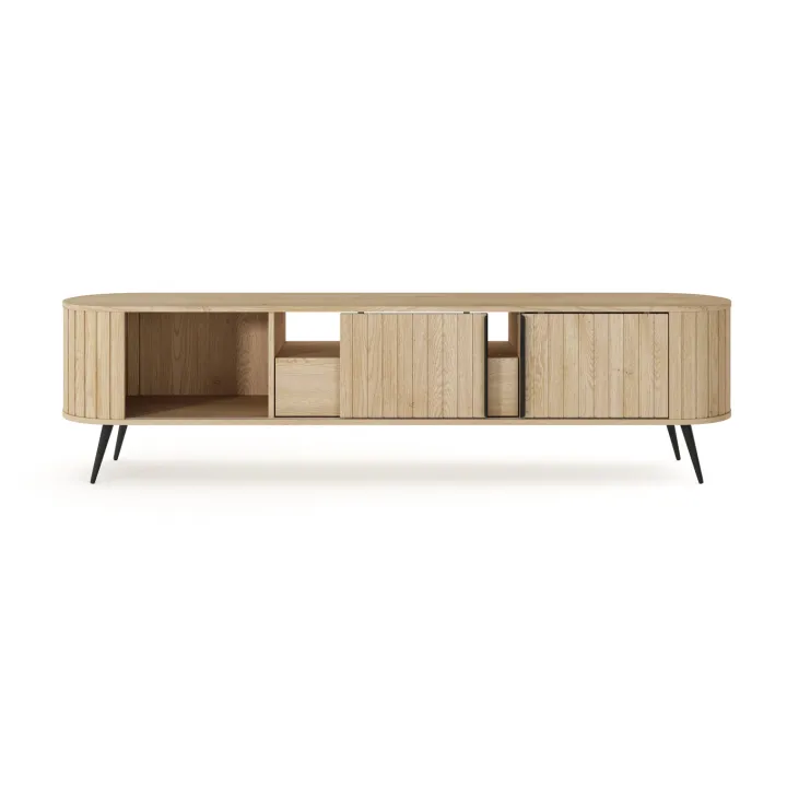 Mobile porta TV 196x51h cm 2 ante scorrevoli 1 cassetto 1 ripiano a vista soggiorno rovere Groove