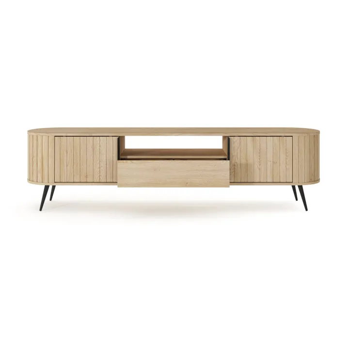 Mobile porta TV 196x51h cm 2 ante scorrevoli 1 cassetto 1 ripiano a vista soggiorno rovere Groove
