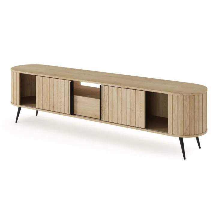 Mobile porta TV 196x51h cm 2 ante scorrevoli 1 cassetto 1 ripiano a vista soggiorno rovere Groove