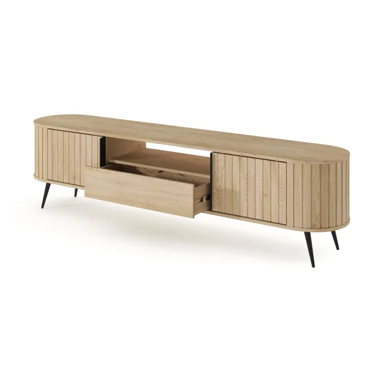 Mobile porta TV 196x51h cm 2 ante scorrevoli 1 cassetto 1 ripiano a vista soggiorno rovere Groove