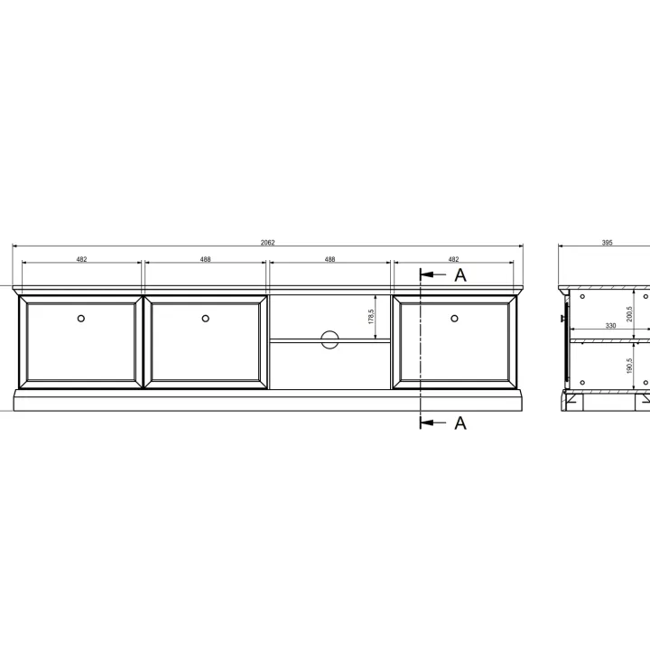Mobile porta tv 206x51h cm 3 ante shabby nero grafite Purro