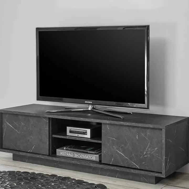 Mobile porta TV 139x44h cm 2 ante soggiorno effetto marmo nero Viking