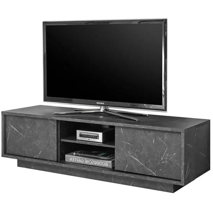 Mobile porta TV 139x44h cm 2 ante soggiorno effetto marmo nero Viking