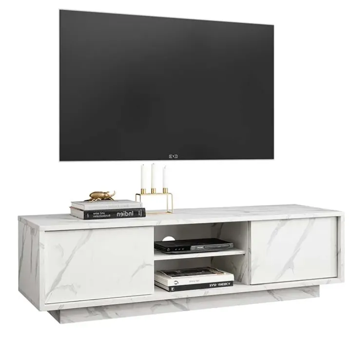 Mobile porta TV 139x44h cm 2 ante soggiorno effetto marmo bianco Viking