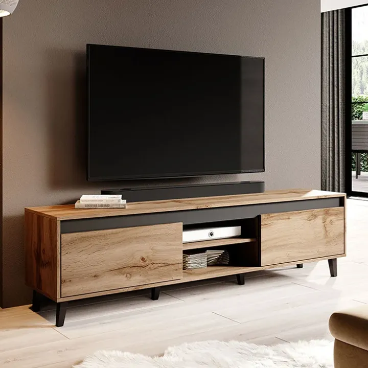 Mobile porta TV 170x49h cm 2 ante 2 vani a giorno rovere antracite Salisburgo