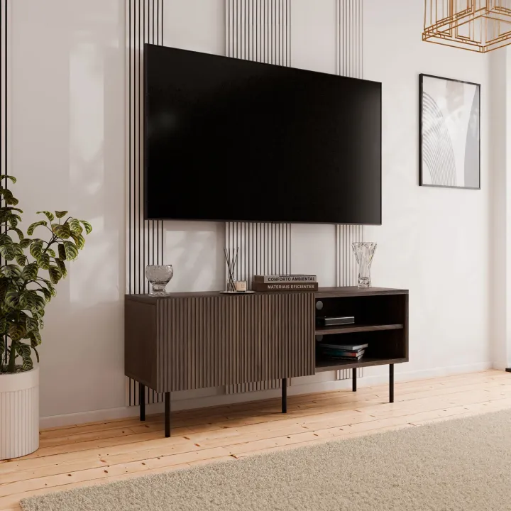 Mobile porta TV 150x58h cm 2 ante 2 vani noce cannettato Gabiot