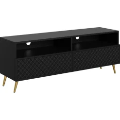 Mobile porta TV 150x57h cm 2 ante 2 vani con frontali decorati nero Simona