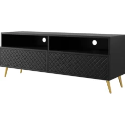 Mobile porta TV 150x57h cm 2 ante 2 vani con frontali decorati nero Simona