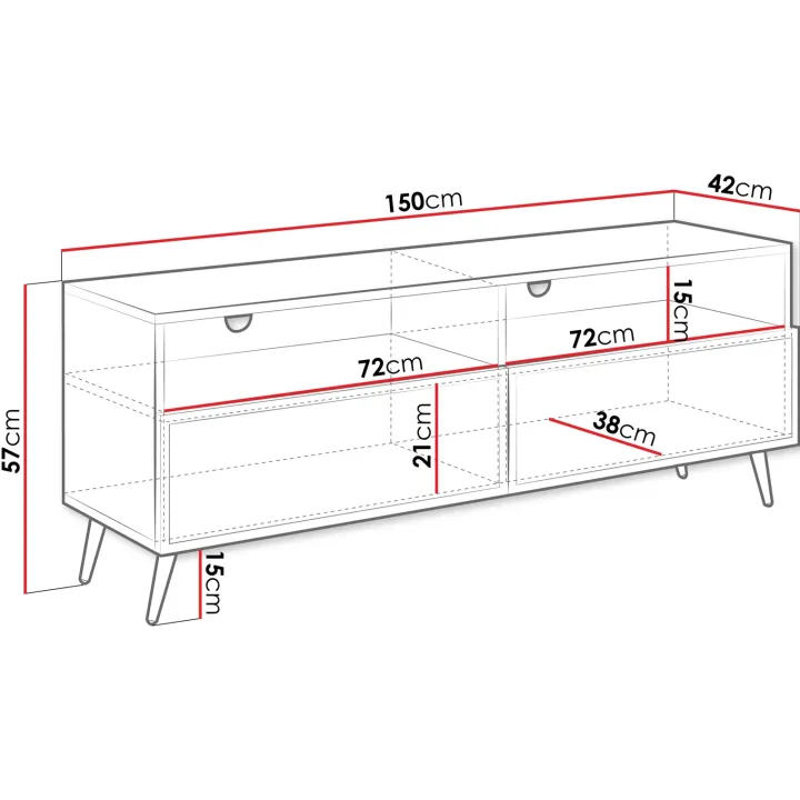 Mobile porta TV 150x57h cm 2 ante 2 vani con frontali decorati nero Simona