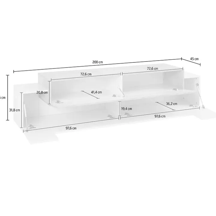 Mobile porta TV 200x52h cm bianco lucido Milos Gihome®