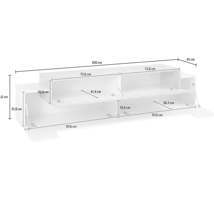 Mobile porta TV 200x52h cm bianco lucido grigio Milos Gihome®