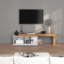 Mobile porta tv 220x51h cm bianco lucido rovere Block