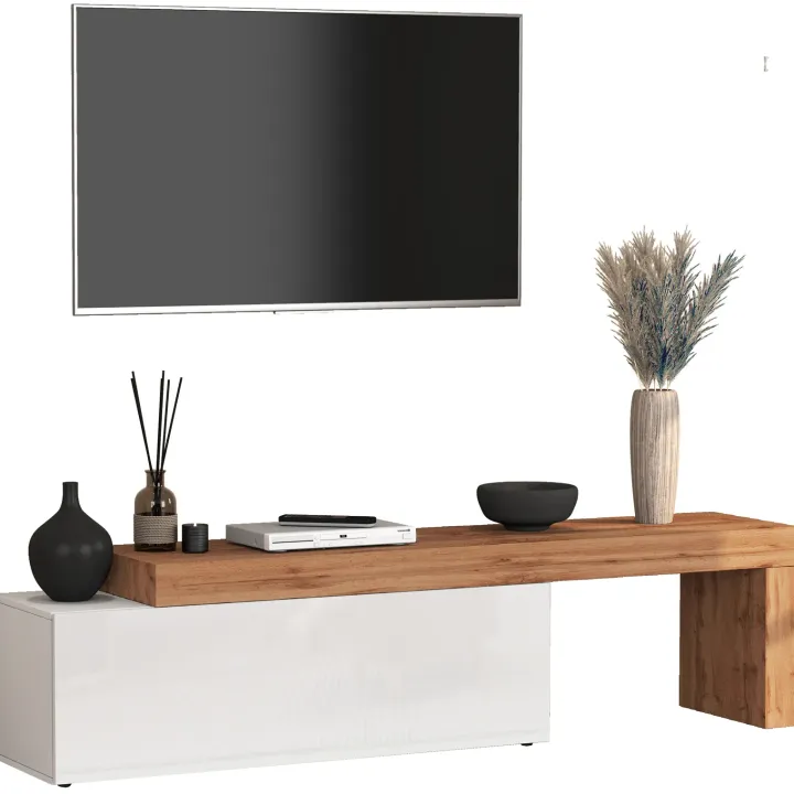 Mobile porta tv 220x51h cm bianco lucido rovere Block