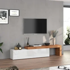 Mobile porta tv 230x51h cm bianco lucido rovere Block