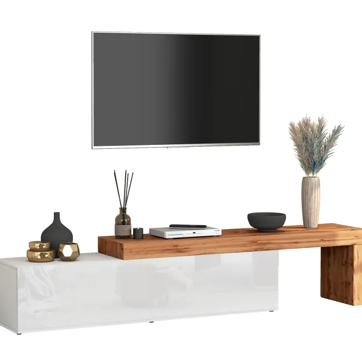 Mobile porta tv 230x51h cm bianco lucido rovere Block