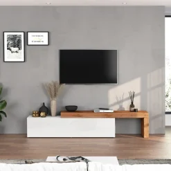 Mobile porta tv 230x51h cm bianco lucido rovere Block