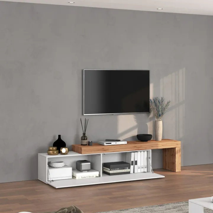 Mobile porta tv 230x51h cm bianco lucido rovere Block