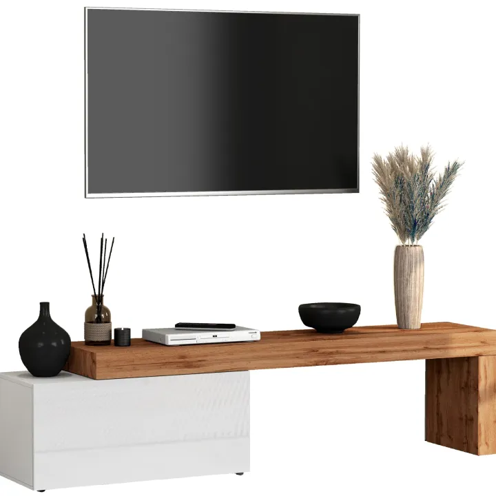 Mobile porta tv 210x51h cm bianco lucido rovere Block