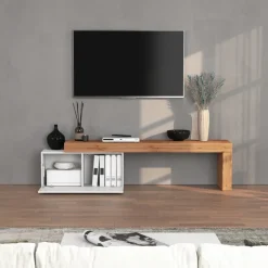 Mobile porta tv 210x51h cm bianco lucido rovere Block