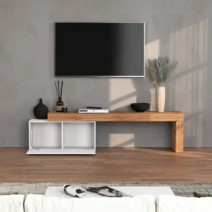 Mobile porta tv 210x51h cm bianco lucido rovere Block
