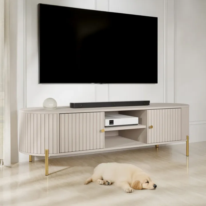 Mobile porta tv 175x54h cm cannettato 2 ante beige cashmere Zurik