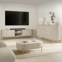 Mobile porta tv 175x54h cm cannettato 2 ante beige cashmere Zurik