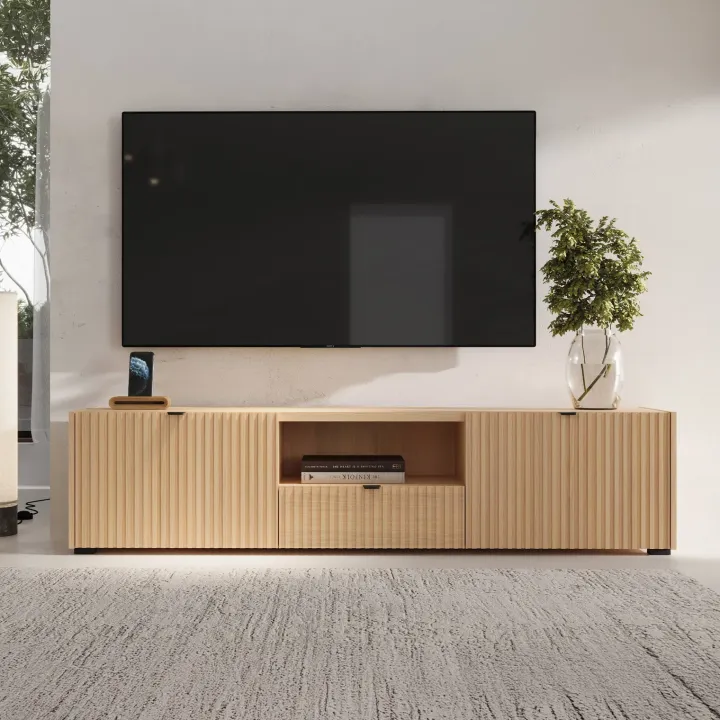 Mobile porta tv 179x42h cm cannettato 2 ante 1 cassetto rovere Sally