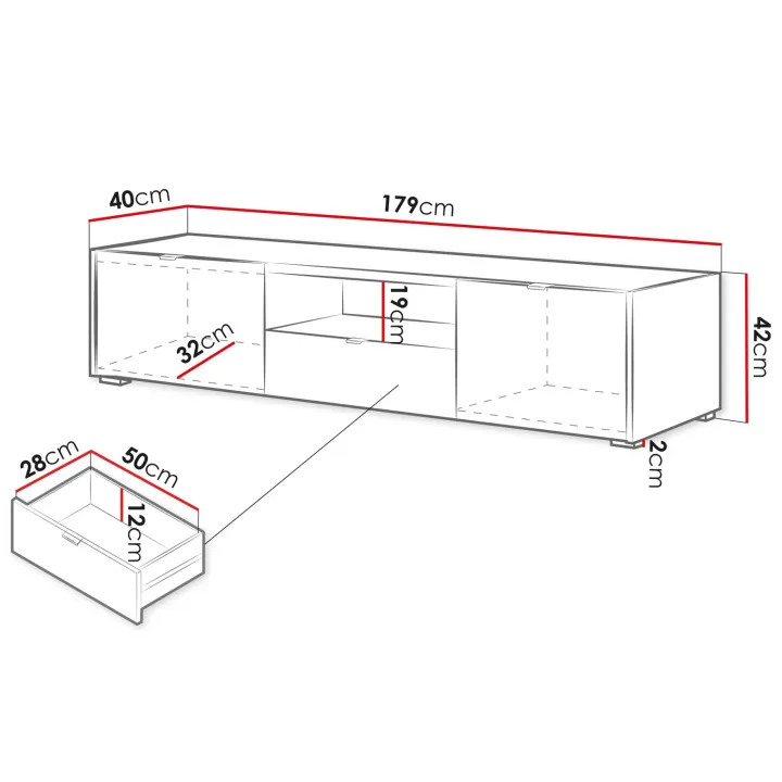 Mobile porta tv 179x42h cm cannettato 2 ante 1 cassetto rovere Sally