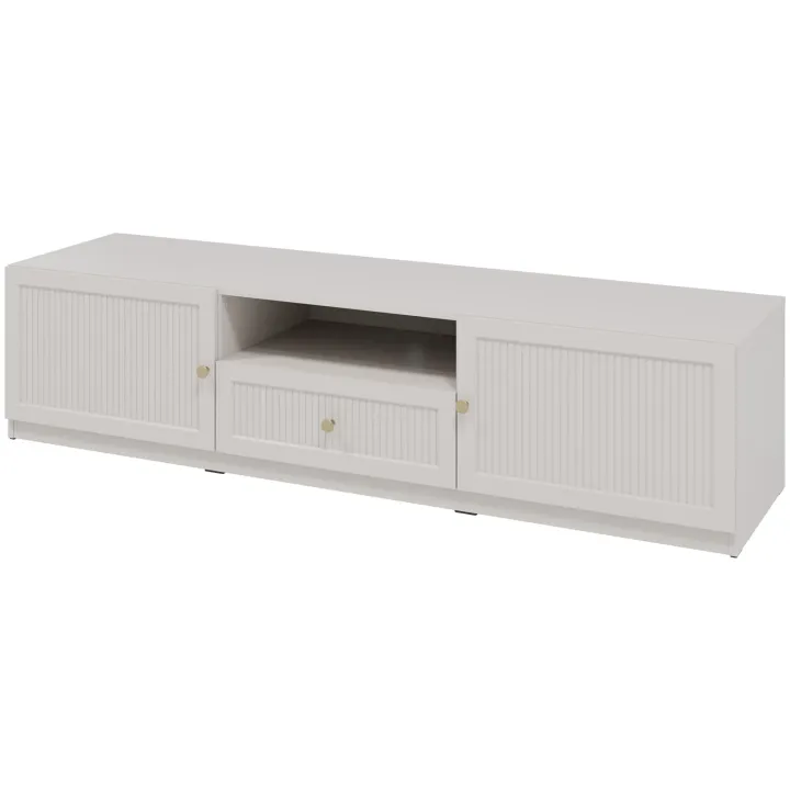 Mobile porta tv 180x44h cm cannettato 2 ante 1 cassetto beige cashmere Rolly