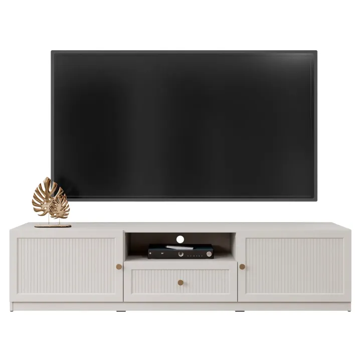 Mobile porta tv 180x44h cm cannettato 2 ante 1 cassetto beige cashmere Rolly