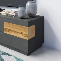 Mobile porta TV 160x54h cm 2 cassetti antracite rovere Bahama