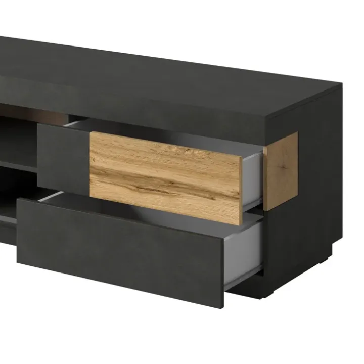 Mobile porta TV 160x54h cm 2 cassetti antracite rovere Bahama