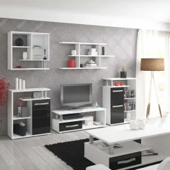Mobile porta TV 118x43h cm 1 cassetto biaco opaco nero lucido Lexy