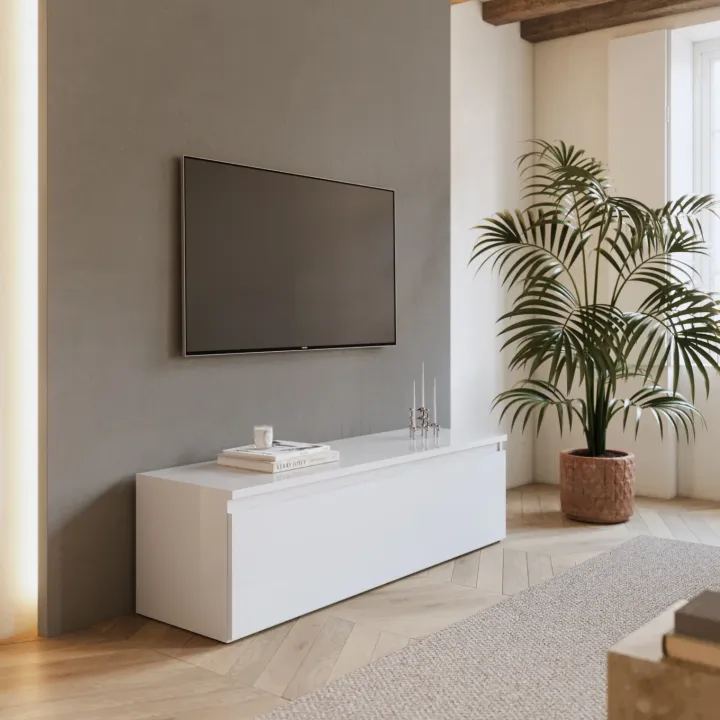 Mobile porta TV 138x40h cm con cassettone bianco lucido Sunset