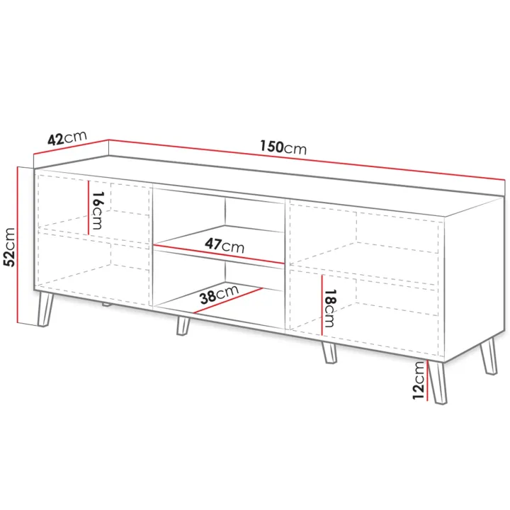 Mobile porta TV 150x52h cm con frontale decorato nero lucido Placida