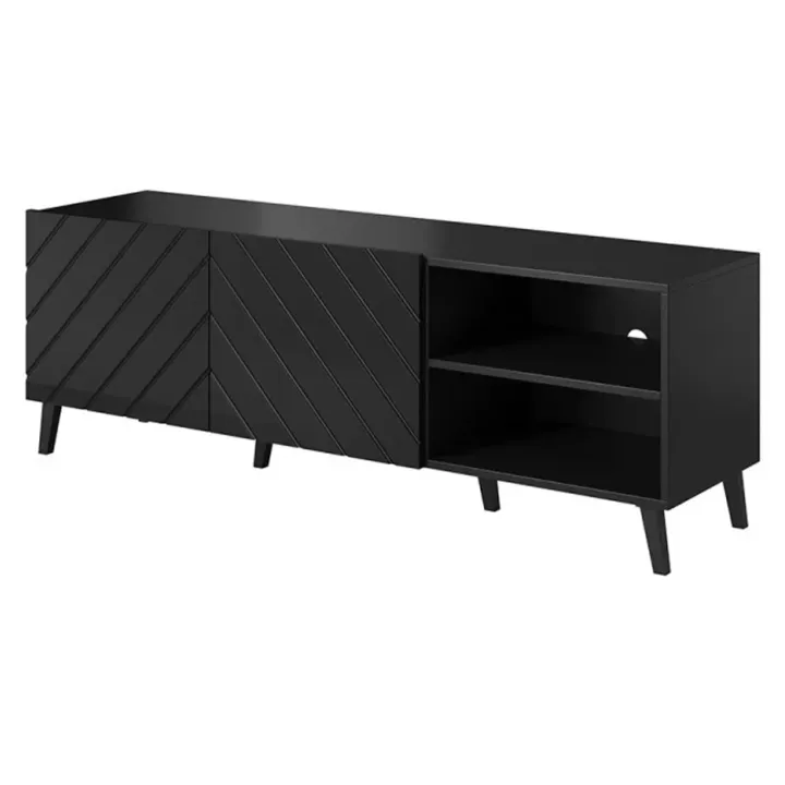 Mobile porta TV 150x52h cm con frontale decorato nero lucido Placida
