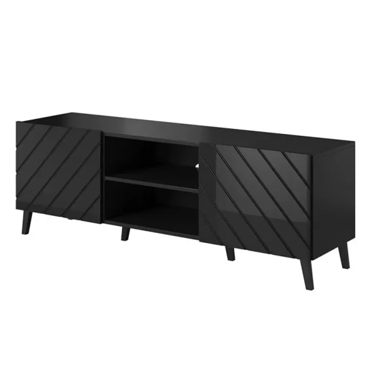Mobile porta TV 150x52h cm con frontale decorato nero lucido Placida