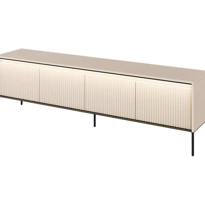 Mobile porta TV 193x56h cm con LED 4 ante cannettato beige nero Camelia