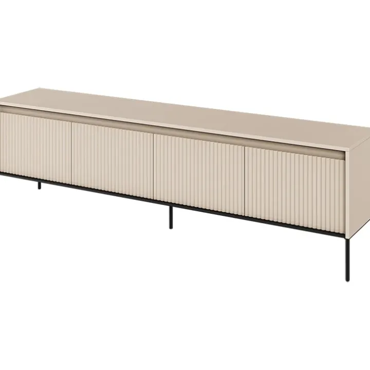 Mobile porta TV 193x56h cm con LED 4 ante cannettato beige nero Camelia