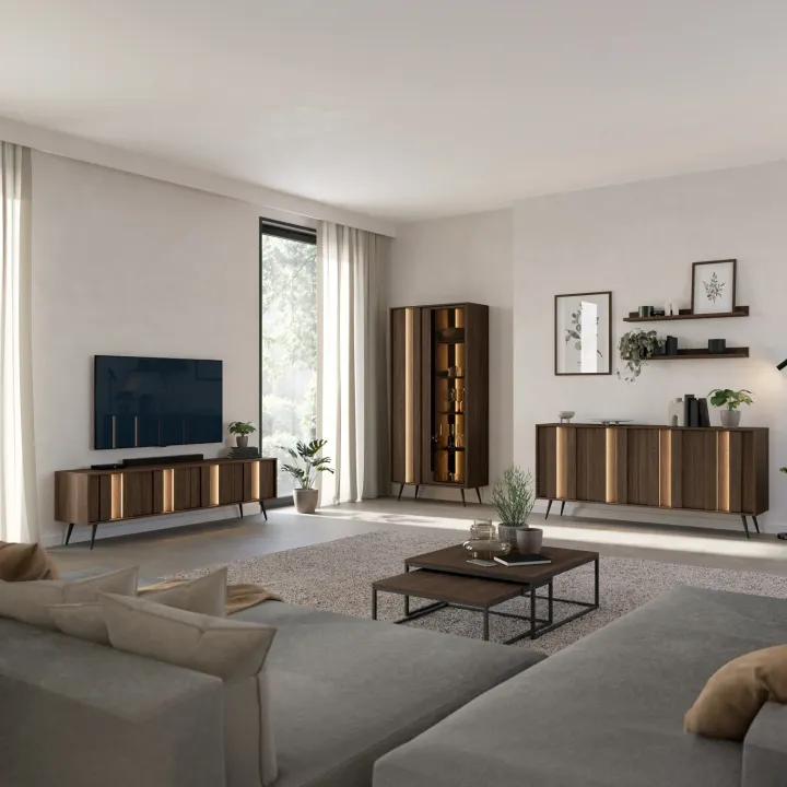 Mobile porta TV 183x54h cm con led 4 ante soggiorno noce Bois