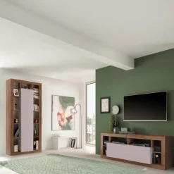 Mobile porta TV 172x66h cm con ribalta beige cashmere rovere scuro Trilogy