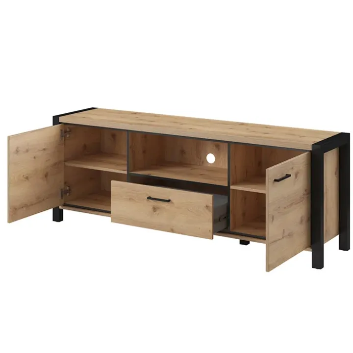Mobile porta TV 180x65h cm design industrial quercia nero opaco Neive